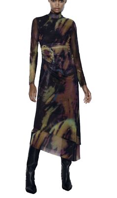 zara tulle midi dress PRINTED TULLE MIDI DRESS - only one
