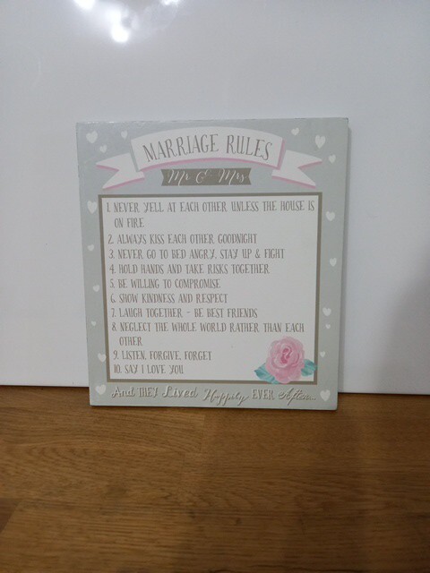 Marriage & Bathroom Wall Plaque Rules Mr & Mrs Rose Wedding