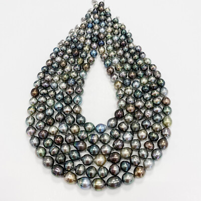 Tahitian Perlen Halskette Strang 8 mm-10 mm eingekreister Tropfen Barock mehrfarbig silber