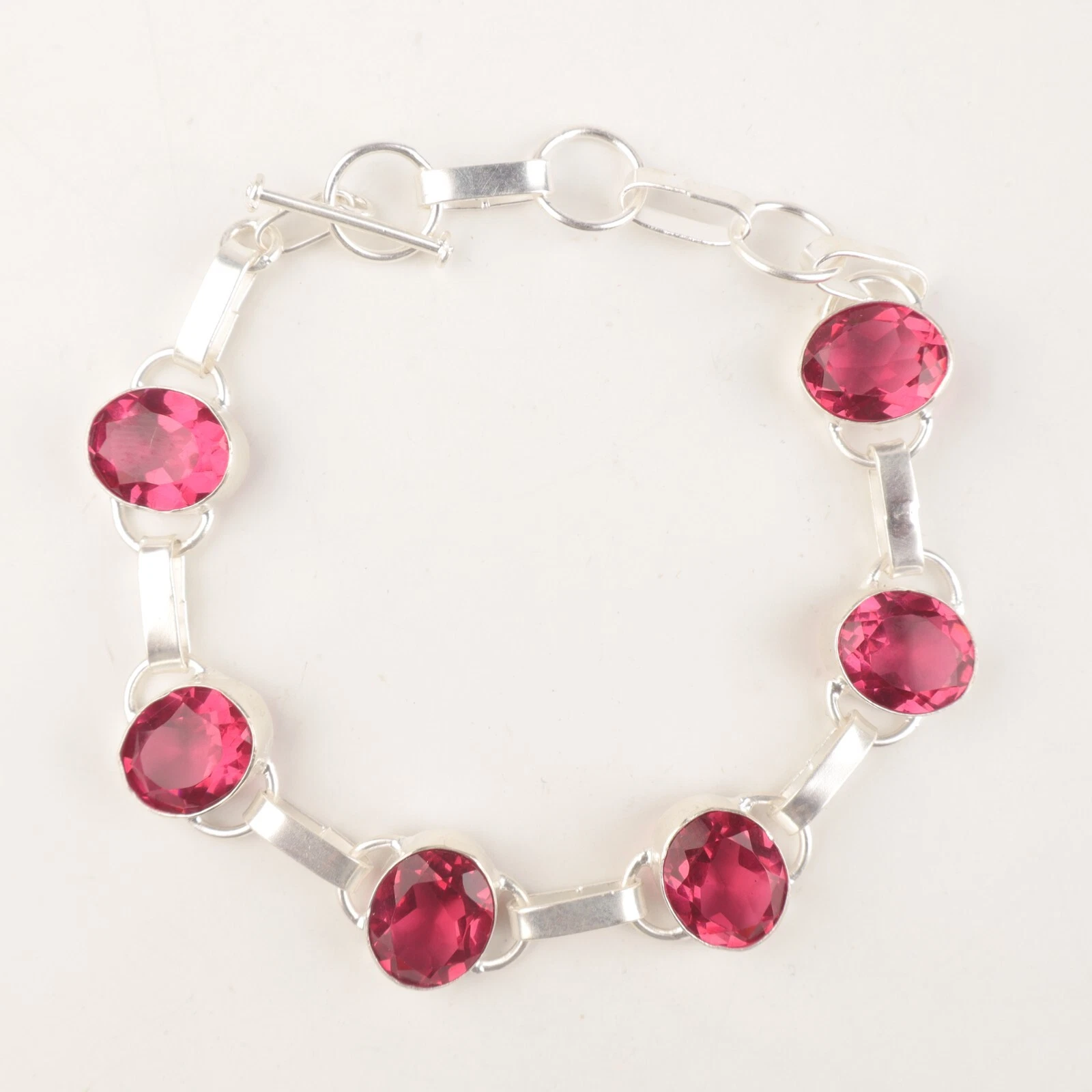VALENTINO Per Regalo Pietra Preziosa Tormalina Rosa Argento Sterling 925 Gioielli Bracciale Fatto a Mano