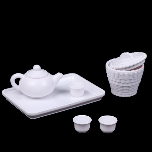 1/12 Scale Dollhouse Miniature Cups & Spoons Set - 6-Piece Metal Tea, Coffee, Milk Cups For Kitchen Decor