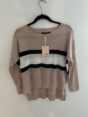 NEW Ladies Fine Soft Knit Jumper Top Size L Stripe NINIE