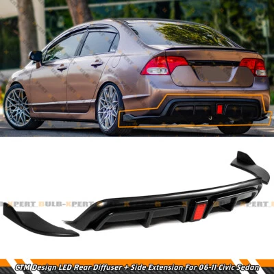 For 06-11 Honda Civic Sedan CTM Design Matt Black LED Rear Diffuser + Side Spats - Image 1 of 4