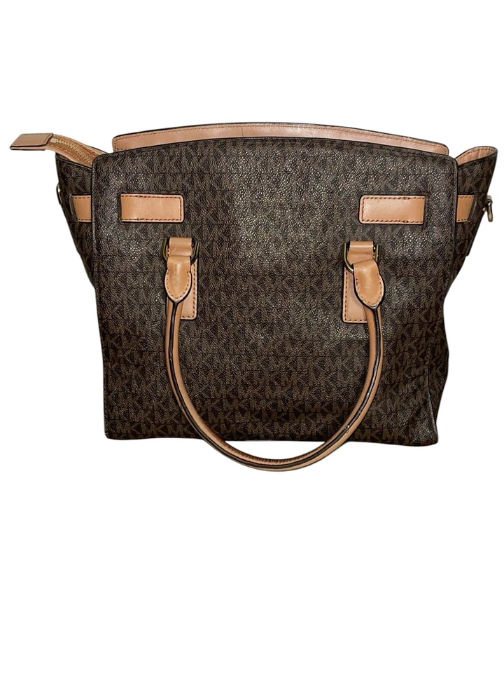 Bolso Michael Kors Hamilton Monograma Cerradura Cadena Dorada Firma Grande Cartera Monedero Foto 2 de 4