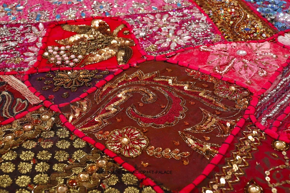 ИНДИЙСКИЕ ВЫШИТЫЕ ВИНТАЖНЫЕ БУСИНЫ ZARI РАБОТА НАСТЕННЫЙ РУЧНОЙ ГОБЕЛЕН ДЕКОР ИСКУССТВО - Изображение 3 из 3