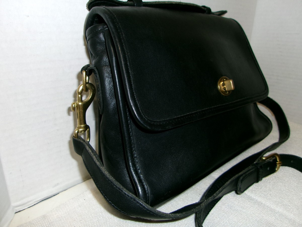 VINTAGE COACH TOP HANDLE/CROSSBODY COURT BAG BLACK LEATHER