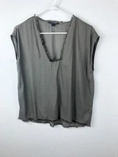 Grade & Gather Sleeveless Top SZS Green Gray Rough Edges V Neck Artsy Boho  B2