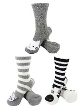 Women's Fuzzy Cozy Warm Cute Animal Home Bed Cabin Socks - 3 Pair Asst 17 