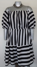 WOMAN SHEIN CURVE STRIPED PULLOVER OFF SHOULDER DRESS Size 3XL PUFF SHORT SLEEVE