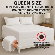 Queen Size Heavy Weight Vinyl Mattress Cover Zippered, Waterproof, 12" Deep