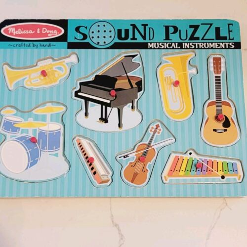 LOT - 4 MELISSA & DOUG Sound Puzzles Vehicles Pets Music Instruments School Bus - Picture 5 of 9