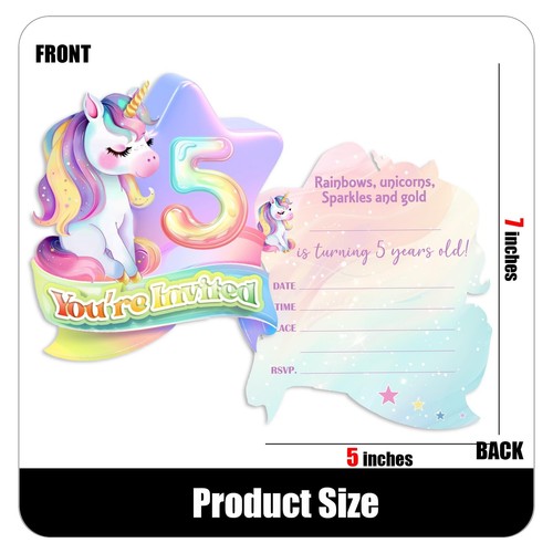 30Pcs 5th Rainbow Birthday Party Invitations Cute Rainbow 5th Birthday Party ... - Picture 3 of 6