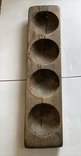 Antique 4 Hole Natural Wood Mold  Carved From One Piece Shows Age 36”  11 LBS
