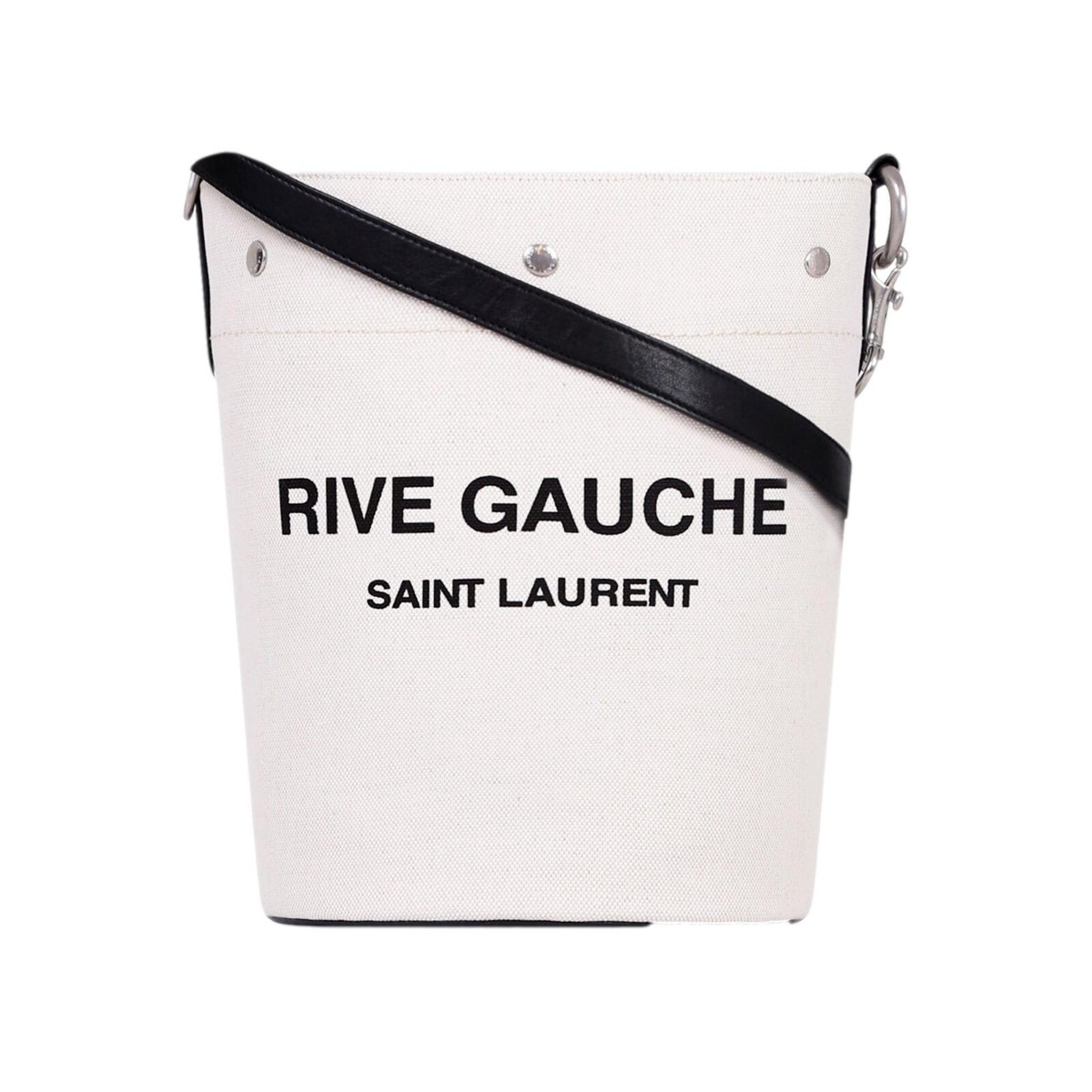 【SAINT LAURENT】 RIVE GAUCHE LINEN BUCKET BAG Saint Laurent Rive Gauche Black Leather Trim Linen Bucket