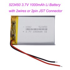 3.7V 1000mAh 3.7Wh Rechargeable Li Li-ion Battery Lipo 523450 JST 2Pin Connector
