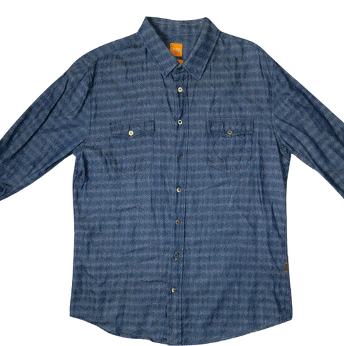 HUGO BOSS EdaSlimE Mens Shirt XL Chambray Slim Fit Blue Cotton Casual Designer - Bild 2 von 9