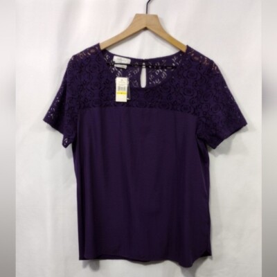 NWT Van Heusen Floral Lace Top Women's M Purple Retro 90s Y2K Casual Comfy