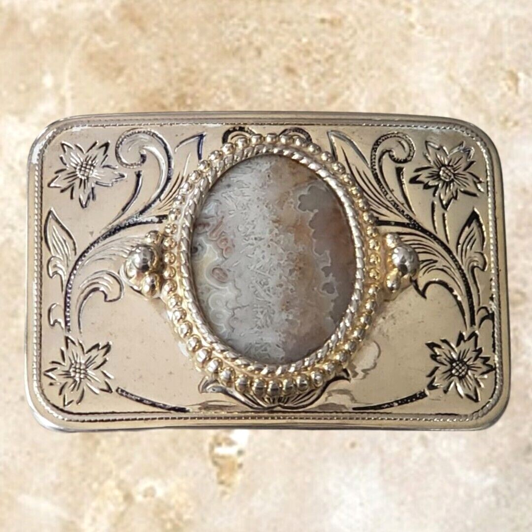 Vintage Crazy Lace Agate Gemstone Etched Floral Western Belt  display picture 3