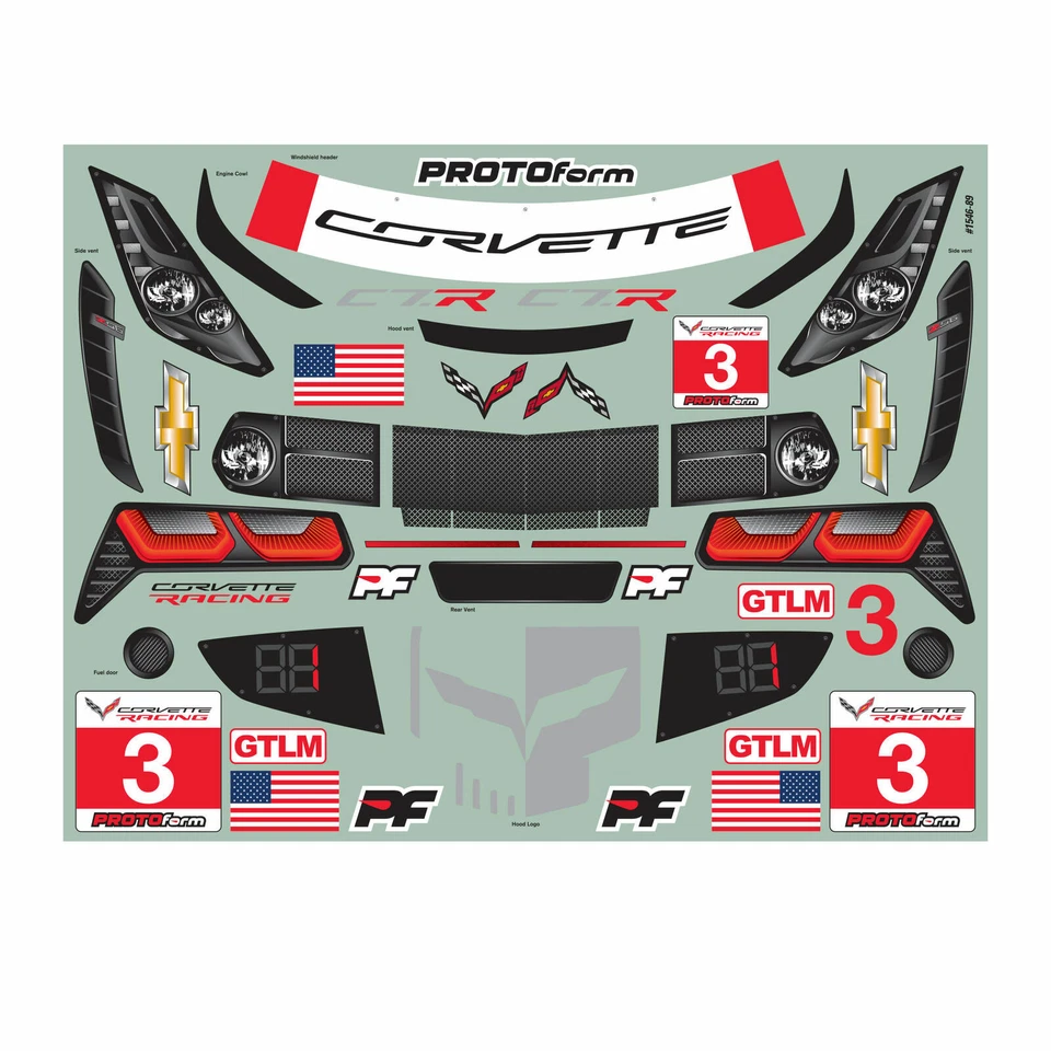 PROTOform 1/8 GT On-Road Chevrolet Corvette C7-R Unpainted Body PRM154640 LWB - Image 3 of 3