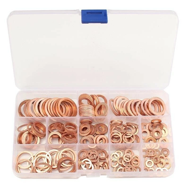280pcs Assorted Solid Copper Crush Washers Seal Flat Ring Hydraulic Fittings Set Foto 3 de 4