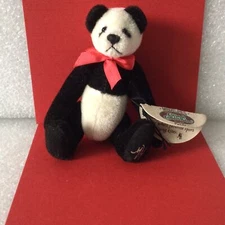 Ganz Cottage Collectibles 3.5" Bear "Panda" Plush Miniature Tag Bag COA Stand