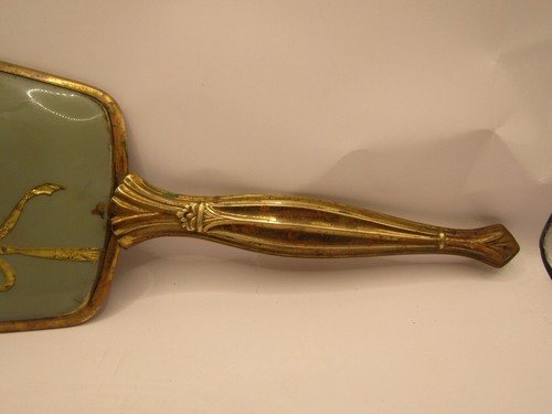 Vintage Hand Mirror Flowers Floral Lace Gold Tone Dresser Vanity Victorian- Rare - Picture 3 of 5