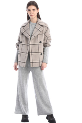 Damen kurzer Oversize Wollmantel  Max Mara Intrend Beige Gr It 38 De 34 NP 525