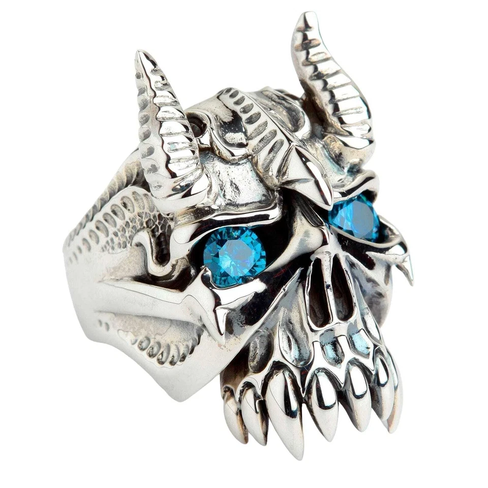 CUERNO BISONTE DIABLO DEMONIO CALAVERA CABEZA DE TORO PLATA ESTERLINA 925 ANILLO PARA HOMBRE COLMILLO DE MOTOCICLISTA Foto 4 de 4