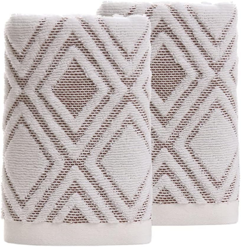 Soft Absorbent 100% Cotton Diamond Pattern Hand Towels Set of 2