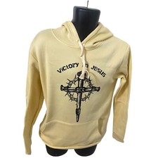 Jesus Cross Christian Hoodie Beige Sweatshirt Religious Victory In Jesus Small