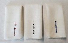 Vintage Men's Embroidered Handkerchief Set Of 3 White 12" Square
