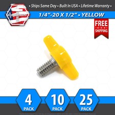 1/4"-20 x 1/2" Thumb Screw Stainless Steel - Yellow Tee / Wing Knob - USA