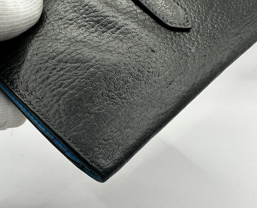 HERMÈS Bearn Souffle Epsom Leather Black/light blue Bifold Long Wallet GoldMetal - Picture 10 of 22