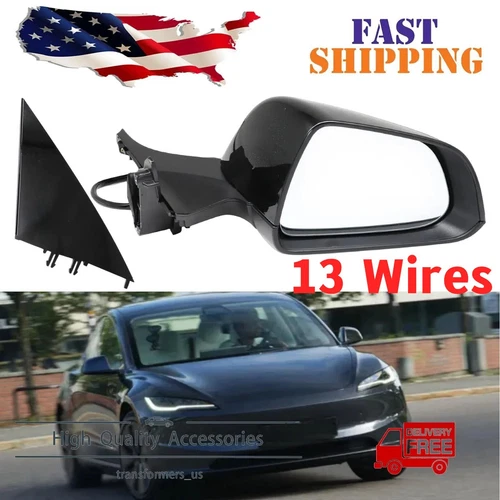For Tesla Model 3 Black Right Passenger Side Mirror Heated Power Fold 2017-2023