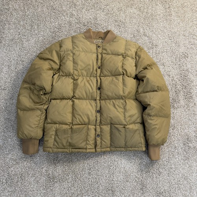 #ad Vintage Cabela#x27;s Jacket Mens Medium Brown Goose Down Nylon Puffer Snap Front 80s $49.99