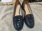 NICE! VIA SPIGA Wmns NAVY Blue Patent Scalloped Trim Flats Loafers 9 Medium — photo 2