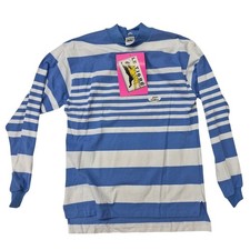 VTG 1980s NWT Le Tigre Blue White Stripe Cotton Crew Polo M   USA Made