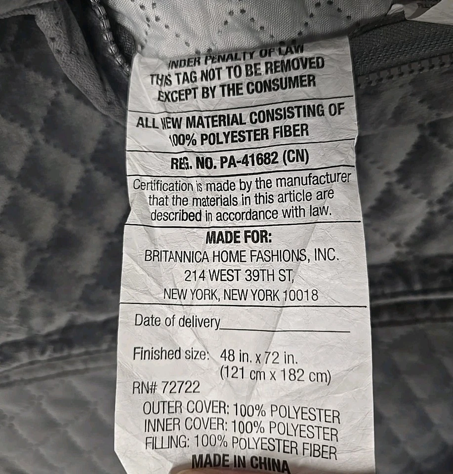 Pendleton Home Quilted Coverlet Zippered Gray 48"x72" For Weighted Blanket - Image 4 of 4