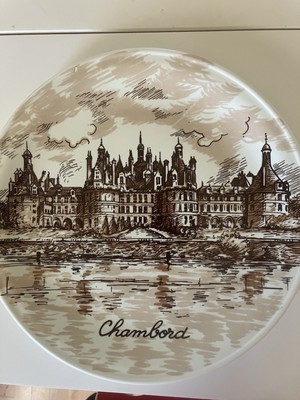 Vtg REC France Castelroux Ceramic Plate Sepia Tone Chateau de Chambord 9.5'' MINT