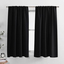 PONY DANCE Short Blackout Curtains for Kitchen 42"W x 45"L Pack of 2 , Black