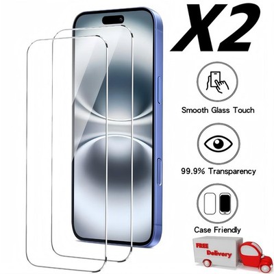 Sey of 2 Screen Protector for iPhone 16 Series Tempered Glass Case Friendly,USA