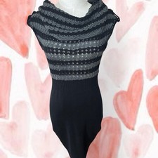 Mustard Seed Black lace knit bodycon dress cowl neck and open back. Size: S