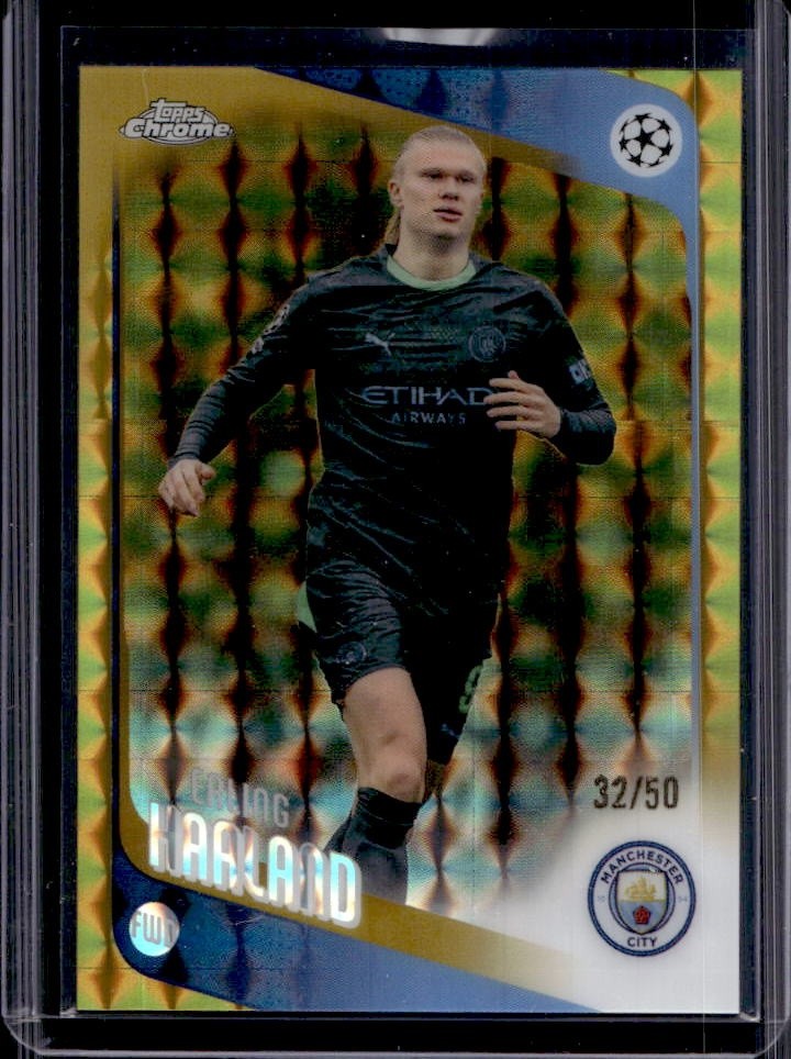 2025-26 Topps Chrome UEFA Erling Haaland Gold Geometric Refractor #/50 Man City view 1