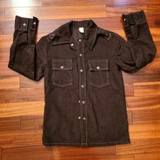 Vintage Button Down Corduroy Shirt, Sears Brown, Large, Western, 70s, 80s