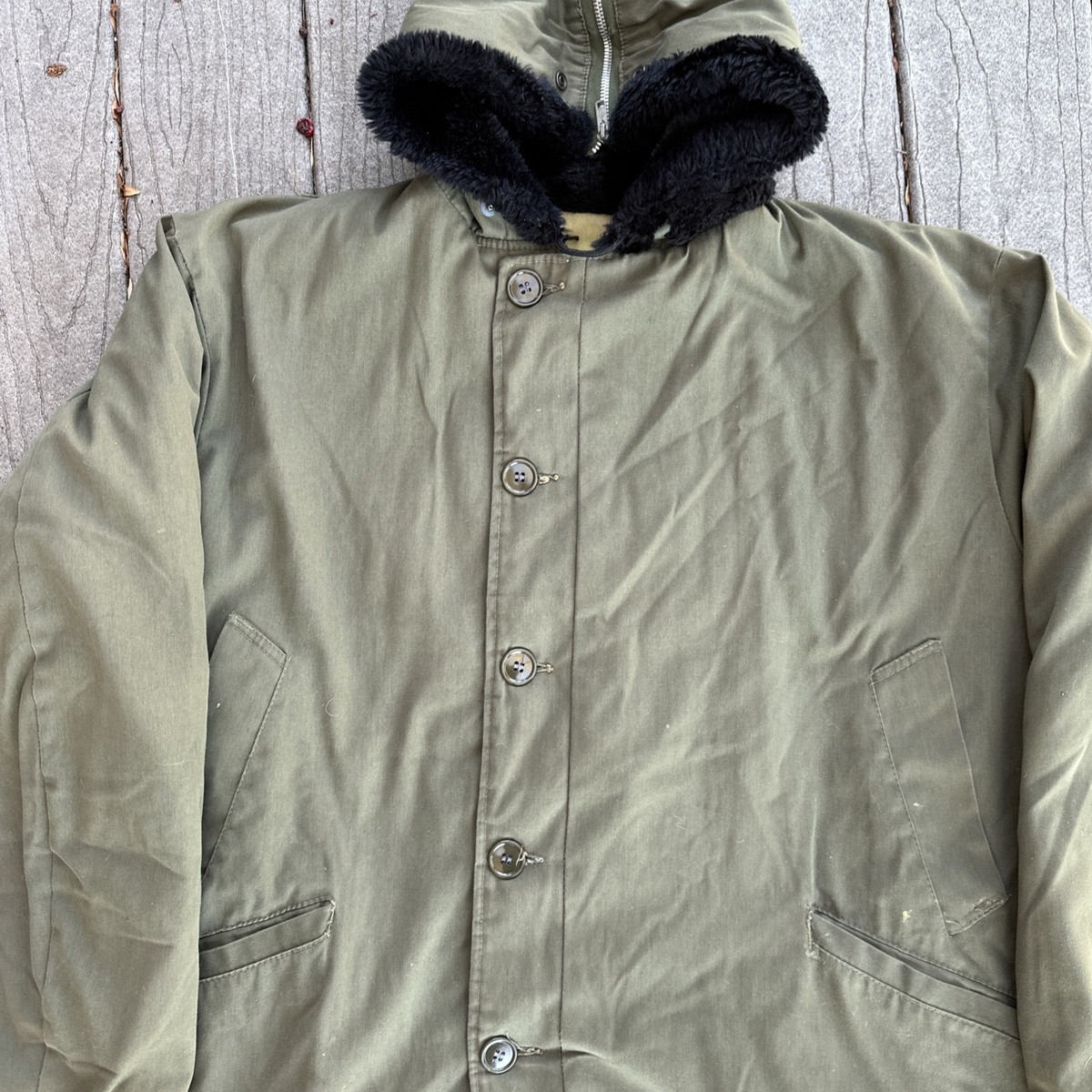 True Vintage 60s 70s Faux Lined Split Hood Winter Coat Flight