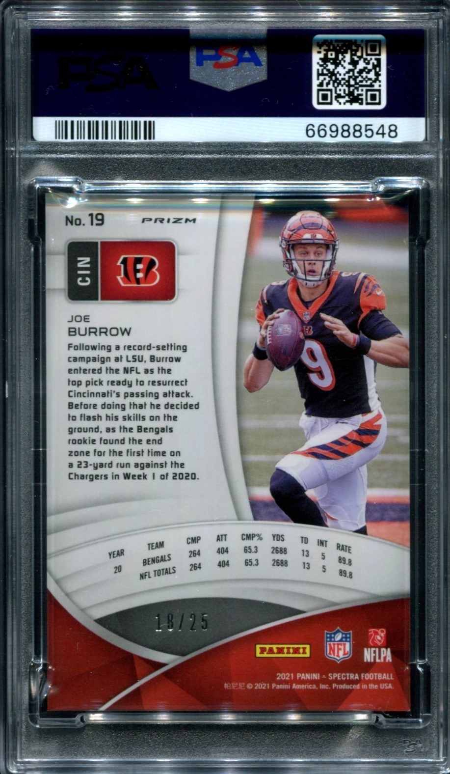 Joe Burrow -- PSA 10 -- Meta /25 -- 2021 Spectra #19 -- Gem Beauty view 2