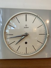 Antiguo reloj de cocina Junghans mecánico vintage cerámica años 50 vintage gris blanco