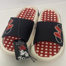 Disney Minnie Mouse W Bow Flip Flop Slides Black Red Women's Size 11 New