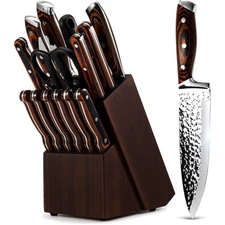 Kitchen Knife Set 15-Piece High Carbon Stainless Steel Knife Block Sharpener