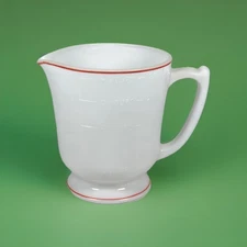 Vintage Milk Glass 1 Qt Measuring Cup Pitcher Red Trim Hazel Atlas? 